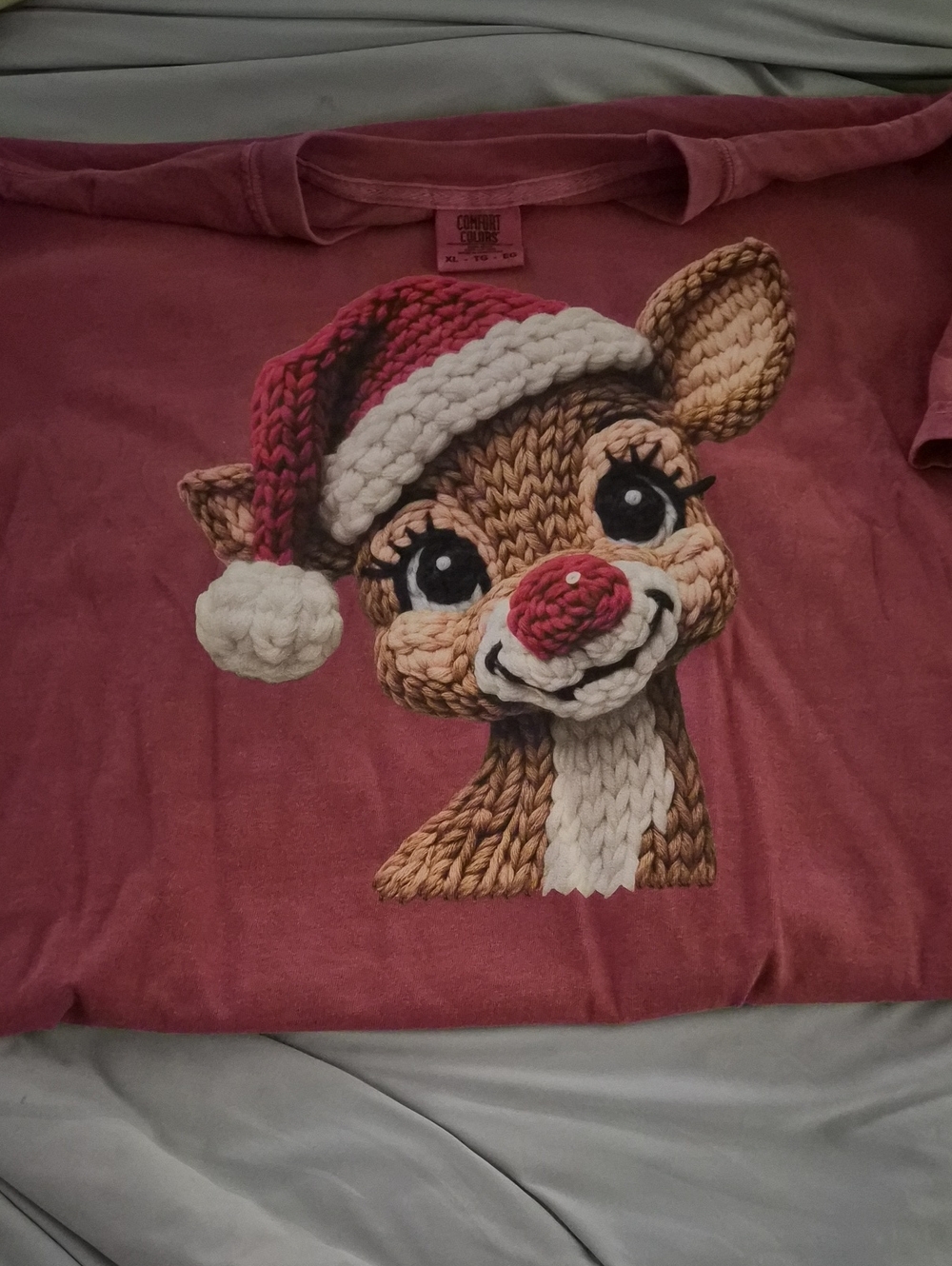 Comfort Colors Red Rudolph Knit-Style Reindeer Tee